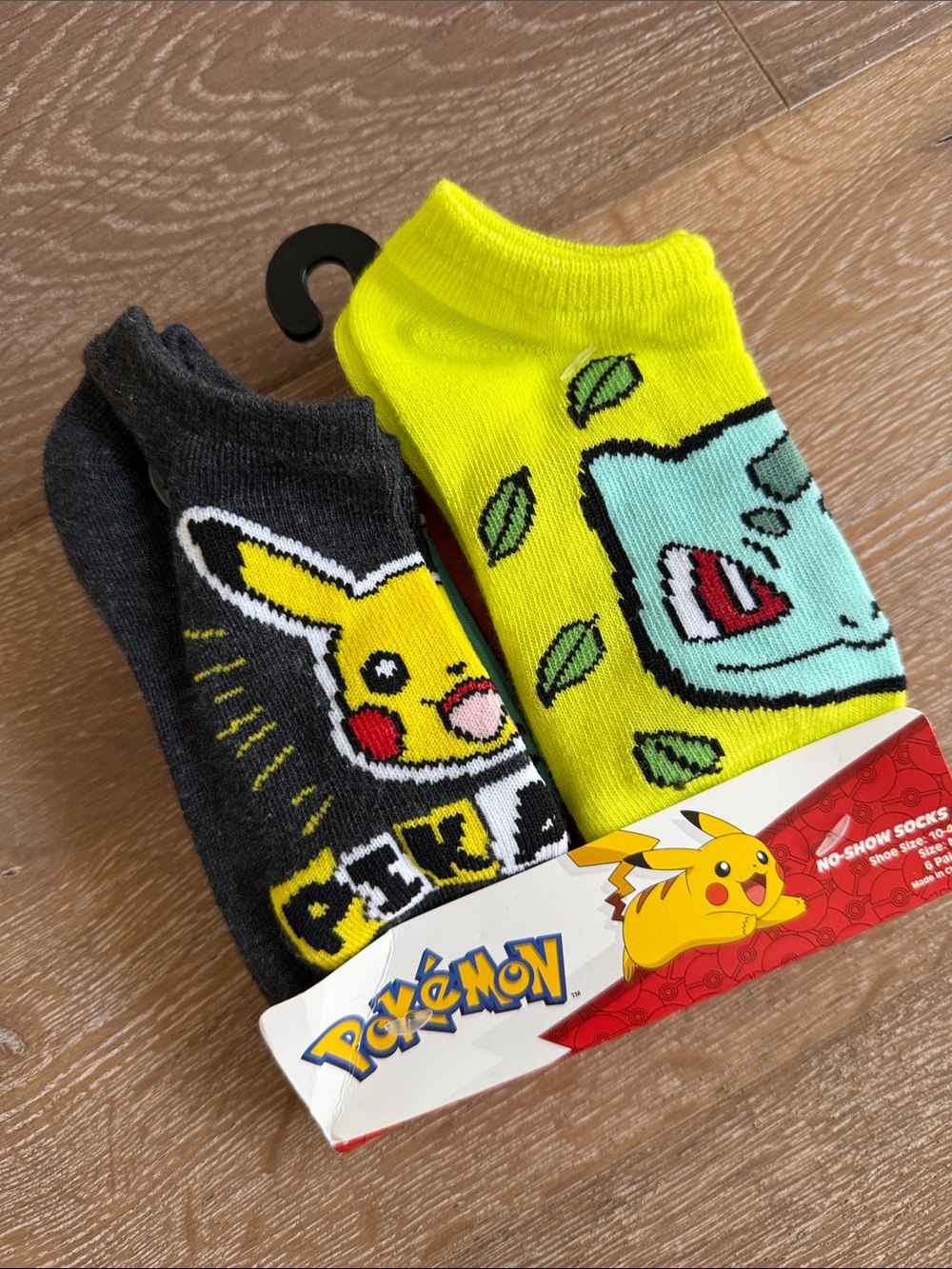 NWT! 6 Pack Pokémon Pikachu & Bulbasaur No-Show Sock Set - Yellow & Charcoal